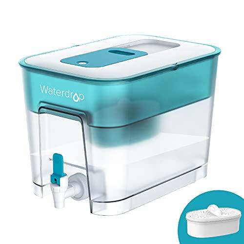 Waterdrop 200-Gallon Long-Life 40-Cup Large Water Filter Dispenser with 1 Filter, Healthy Gift for Home and Office, 5X Times Lifetime, Reduces Chlorine, PFOA/PFOS and More, BPA Free, Turquoise