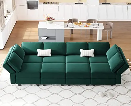 Belffin Modular Sectional Sofa with Storage Chaises Sectional Sleeper Sofa Couch 8 Seat Sectional Bed Green