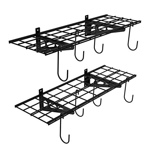 FLEXIMOUNTS Garage Wall Shelving, 2-Pack 1x3 ft, Includes 8 Bike Hooks, Wall Shelf Garage Organization System w/Bike Hangers, Storage Rack, Floating Shelves, 300 lbs Weight Capacity, Classic Series