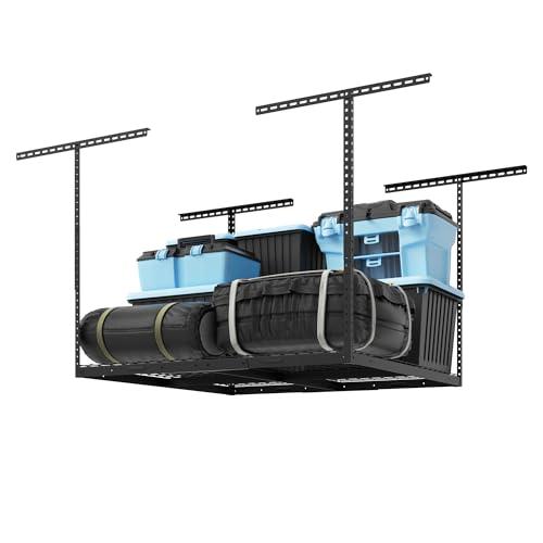 FLEXIMOUNTS 4x4 Overhead Garage Storage Rack, Adjustable Organization System, Heavy-Duty Metal Ceiling Racks, 350lbs Weight Capacity, Black, Classic Series