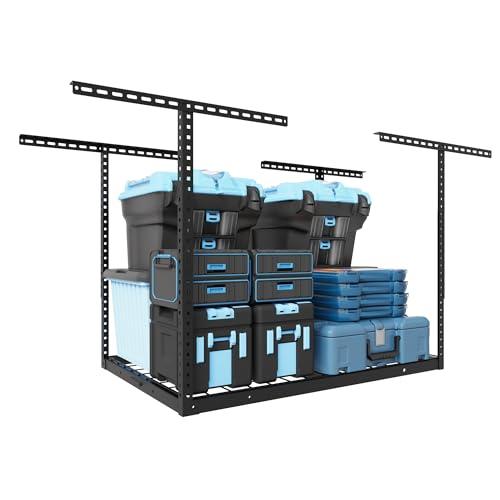 FLEXIMOUNTS 4x4FT Garage Storage Rack Overhead, Adjustable Ceiling Storage Racks, Metal Garage Organization System with 350LBS Weight Capacity(Black), Classic Series