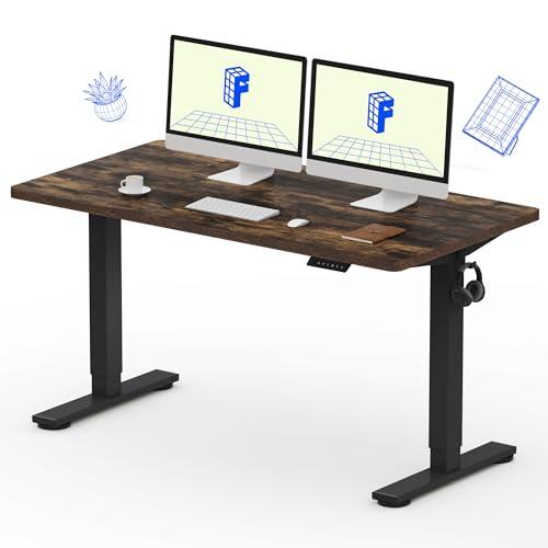 FLEXISPOT EN1 One-Piece Standing Desk with 1-Inch Thick Desktop, 55"x28" Electric Height Adjustable Desk for Home Office & Multi-Device Workstations, Rustic Brown