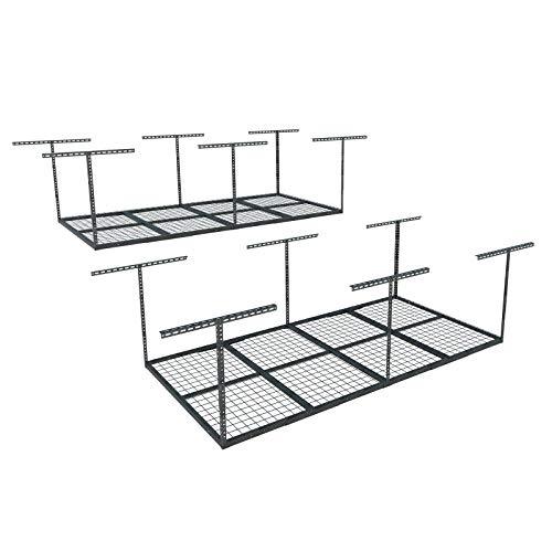FLEXIMOUNTS 4x8 Overhead Garage Storage Rack, Adjustable Organization System, Heavy-Duty Metal Ceiling Racks, 2 Pack, Hammertone, Classic Series