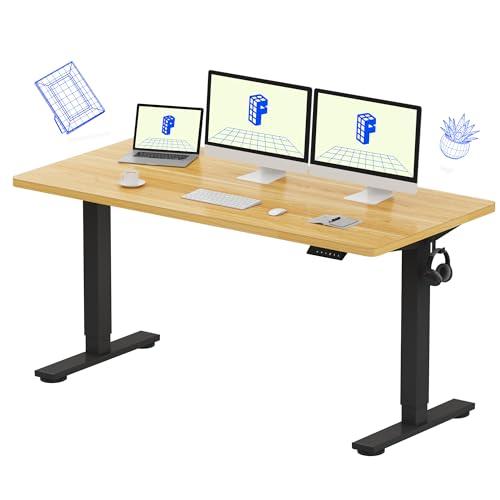 FLEXISPOT EN1 One-Piece Standing Desk with 1-Inch Thick Desktop, 60"x24" Electric Height Adjustable Desk for Home Office & Multi-Device Workstations, Maple
