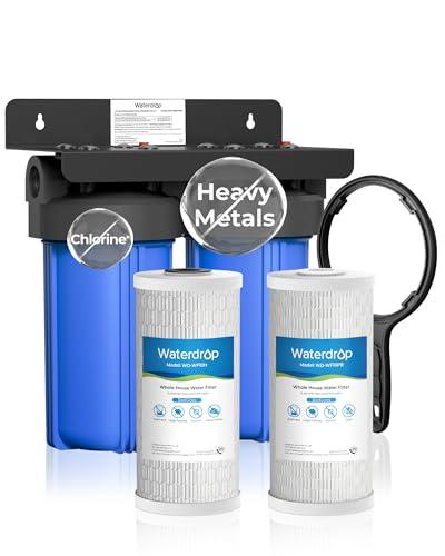 Waterdrop 2 Stage Whole House Water Filter System, with Heavy Metal Sediment Filter, Highly Reduce Mercury, Lead, Iron, Manganese, Chlorine for Well/City Water, WD-WHF21-PBH, 1" Inlet/Outlet