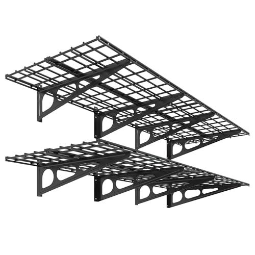 FLEXIMOUNTS 2-Pack 2x6ft Garage Shelving 24-inch-by-72-inch Heavy Duty Wall Mounted Shelves Garage Storage Rack Floating Shelves, 1400lbs Load Capacity, Black, Classic Series
