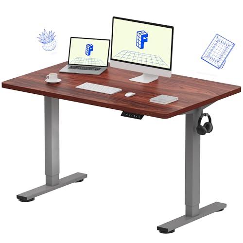 FLEXISPOT EN1 One-Piece Standing Desk with 1-Inch Thick Desktop, 48"x30" Electric Height Adjustable Desk for Home Office & Multi-Device Workstations, Mahogany(Silver Frame)