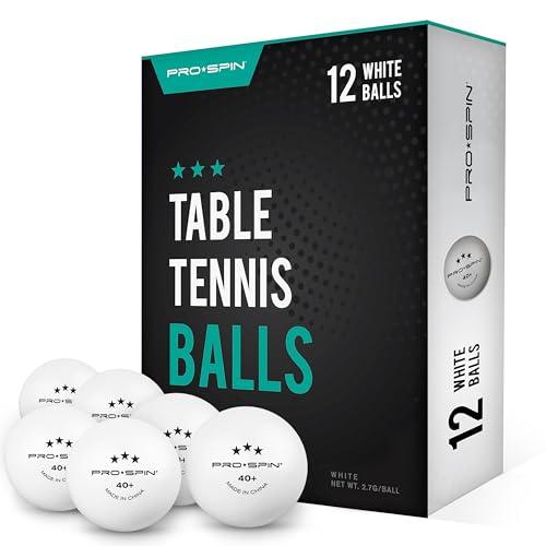 PRO-SPIN Ping Pong Balls - 3-Star Premium White Table Tennis Balls | High-Performance 40+ ABS Professional Quality (Training Balls, 12-Pack)