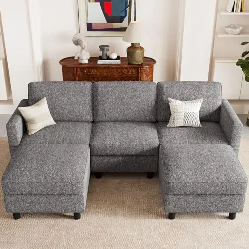 Belffin 84.3" 5 Seats U Shaped Couch Modular Sectional Sofa Washable Sectional Couches for Living Room Comfy Couches with Storage Seat Couch Sofas with Chaise,Grey