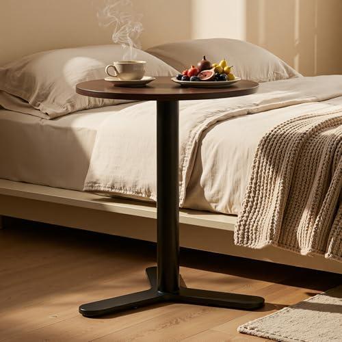 FLEXISPOT Adjustable Overbed Side Table & End Table for Bed & Sofa, Gas Lift Height, Space-Saving Base, Multi-Use Laptop,Snack & Work Table for Home, Apartment, Office, Kids & Adults,Round Walnut Top