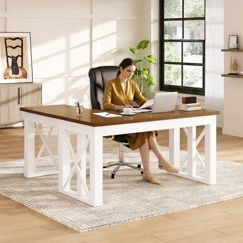 FLEXISPOT 55 x 48 Inch L Shaped Executive Standing Desk, Electric Height Adjustable Desk with Drawers, Large Corner Desk for Home Office and Workstation, Cherry