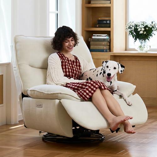 FLEXISPOT XR7 Power Swivel Recliner Chair for Adults, 41” Extra Wide Swivel Rocker Recliner, Power Rocking Glider with Side Pocket, 350 Lbs Capacity for Living Room Bedroom Gaming Room,White