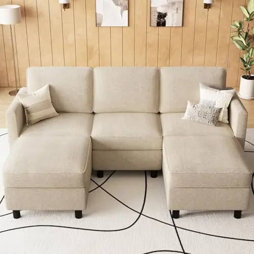 Belffin 84.3" 5 Seats U Shaped Couch Modular Sectional Sofa Washable Sectional Couches for Living Room Comfy Couches with Storage Seat Couch Sofas with Chaise,Beige