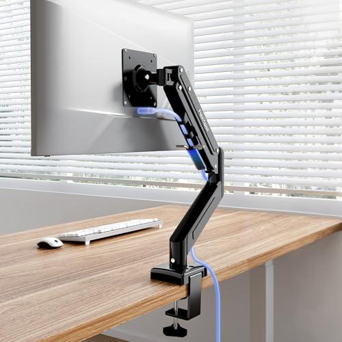 Flexispot Single Monitor Arm, 17-32 Inch Monitor Mount up to 19.84 lbs, Fast Install VESA Mount for Home Office Gaming, Full Adjustable Gas Spring with C-Clamp and Grommet Base, Black