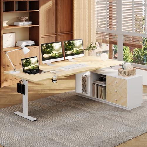 FlexiSpot L-Shaped Standing Desk with Drawers 71x32 White Wood