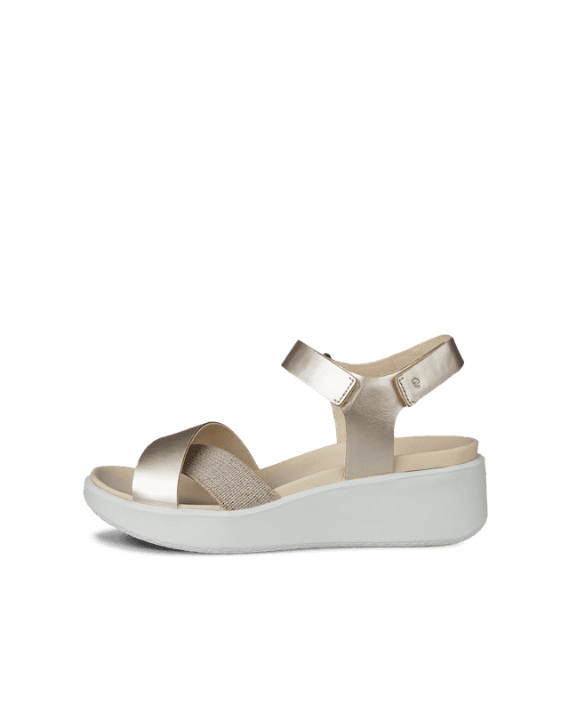 ECCO Flowt Wedge LX - Women's Leather Wedge Sandal - Gold