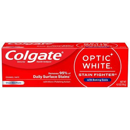 Colgate Optic White Stain Fighter with Baking Soda Stain Removal Toothpaste Clean Mint - 4.2 oz