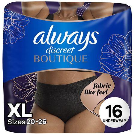 Always Discreet Adult Diapers and Incontinence Underwear for Women, Maximum Protection Black - XL 16.0 ea