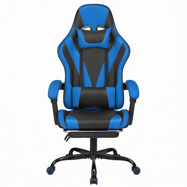 CovertSafe - Gaming Chair Linkage Armrest Footrest 90-135° Recline PU - Black/Blue 20"D x 19.3"W x 53"H
