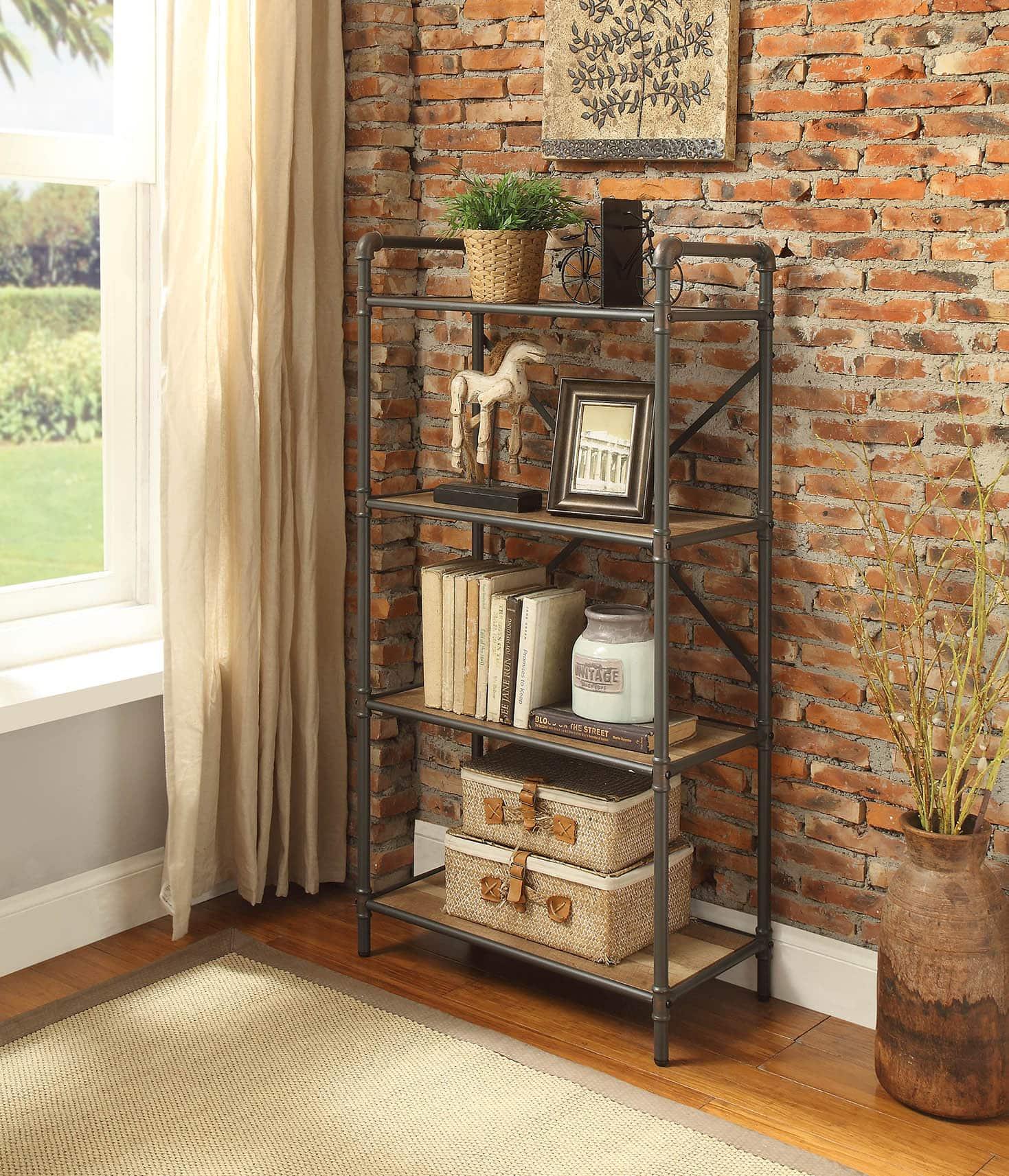 TinyHomie - Antique Oak and Sandy Gray Finish Bookshelf - Gray and Oak