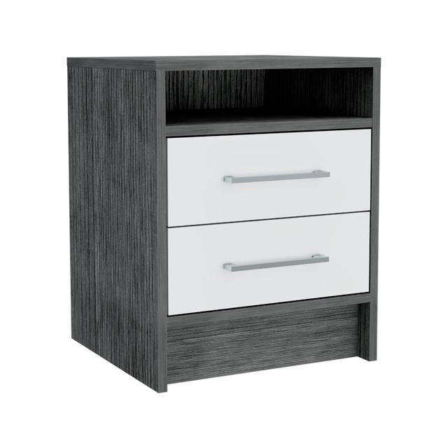 Spaco - Nightstand with Two Drawers & Concealed Shelf, Metal Hardware, 19.9" Height for Bedroom - Multicolor