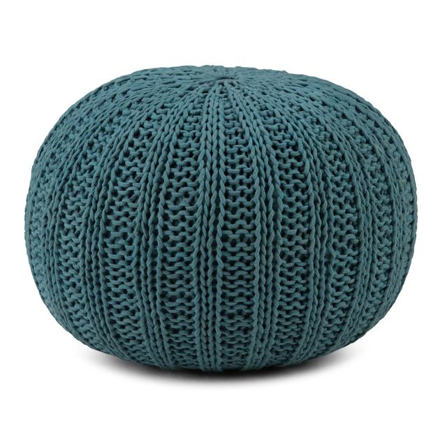 TinyHomie - Shelby - Hand Knit Round Pouf - Teal - Blue