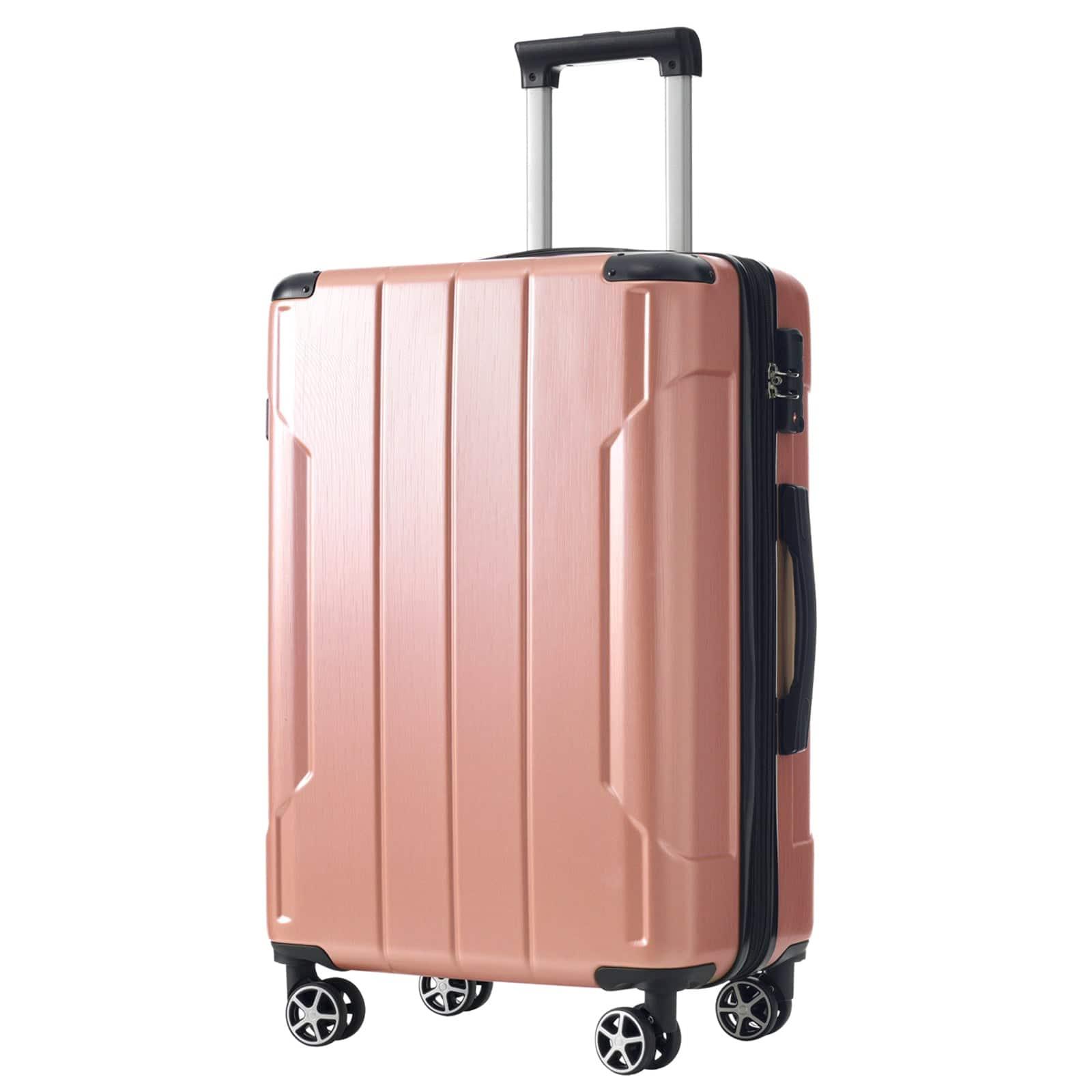 BreeBe - Hardshell Luggage 24" Checked Suitcase, Lightweight Durable ABS, Double Wheels, Expandable Travel Luggage - Rose Pink
