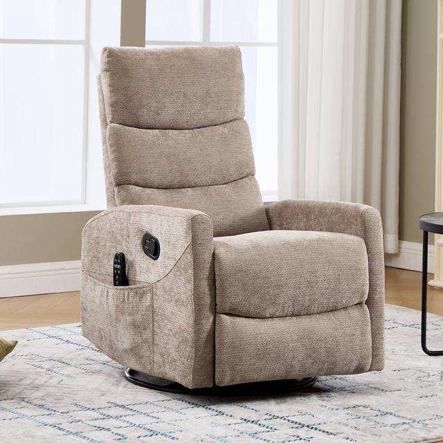 TinyHomie - Heat Massage Manual Recliner Chair with Rocker and Swivel in Fabric for Living Room Khaki - Brown
