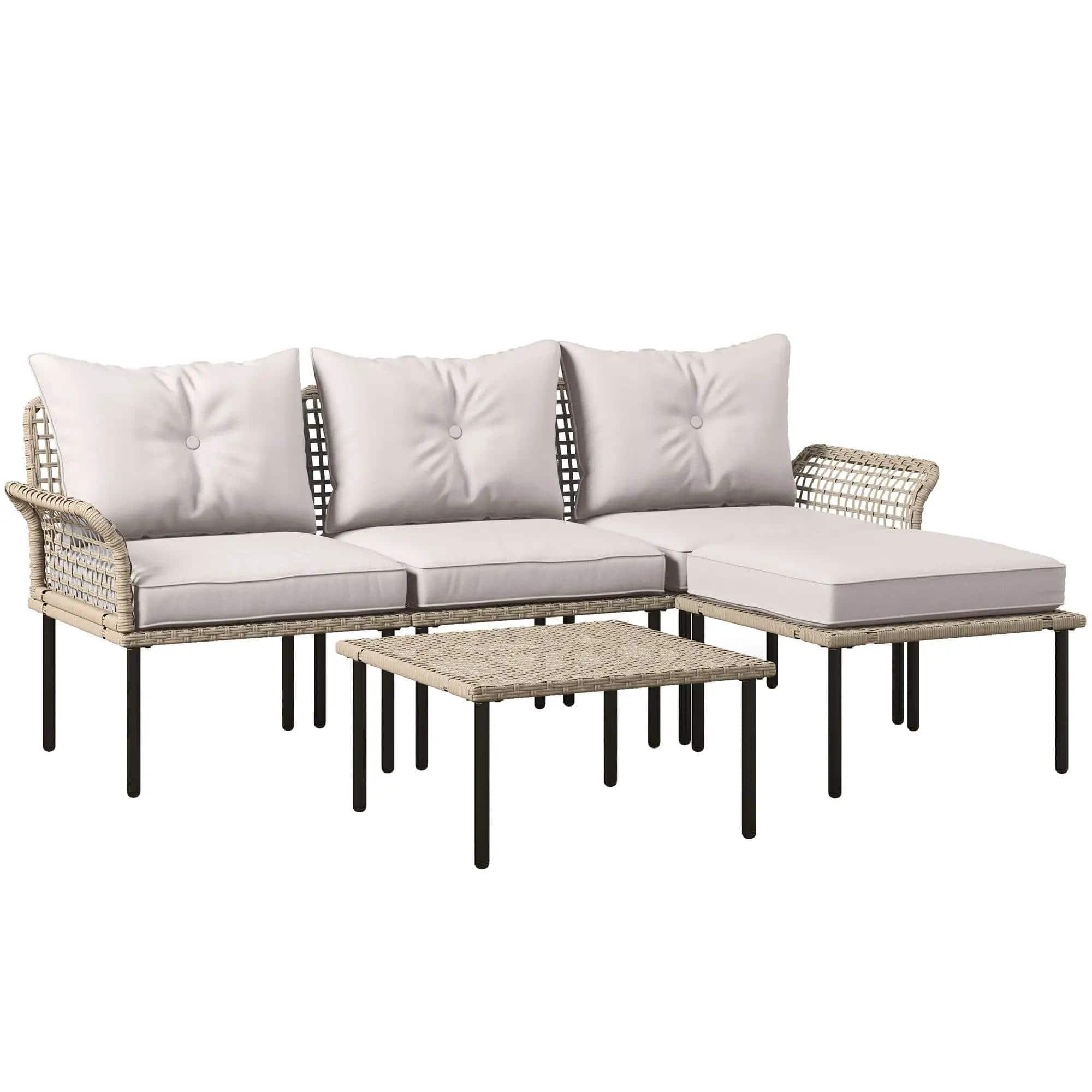 Resenkos - 5-Piece Rattan Patio Furniture Set, Outdoor Sectional Furniture - White