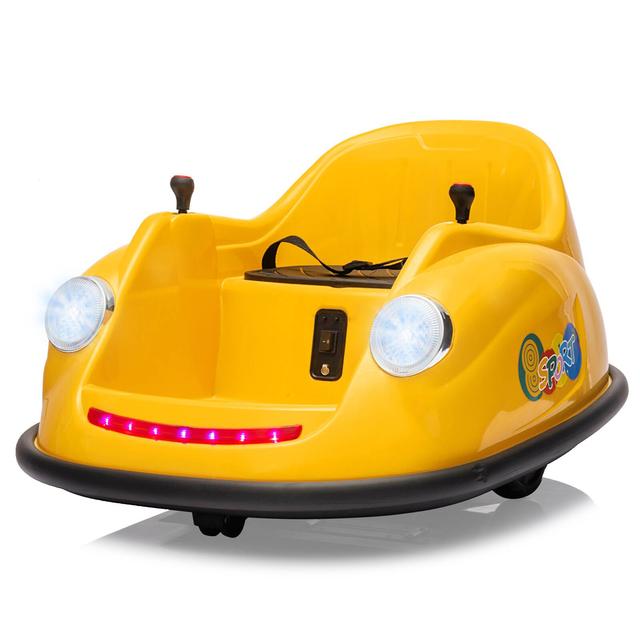 Homhougo - 12V Electric Kids Bumper Car - 360° Spinning Ride-On Toy with Remote, 2 Speeds, LED Lights & Music - Yellow