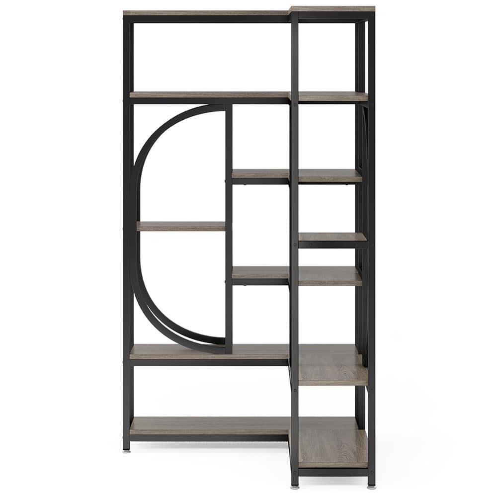 Kadyn - Bookshelf, Storage Shelf, Bookcase,7-Shelf Corner Bookshelf, L-Shaped Bookcase Display Rack - Gray