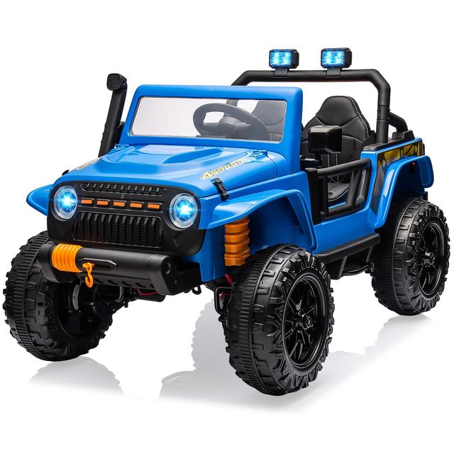 Homhougo - 24V 4WD 2-Seater Kids Ride-On Truck - Electric Vehicle with 4×55W Motors, Remote, LED Lights, Music & Suspension - Blue