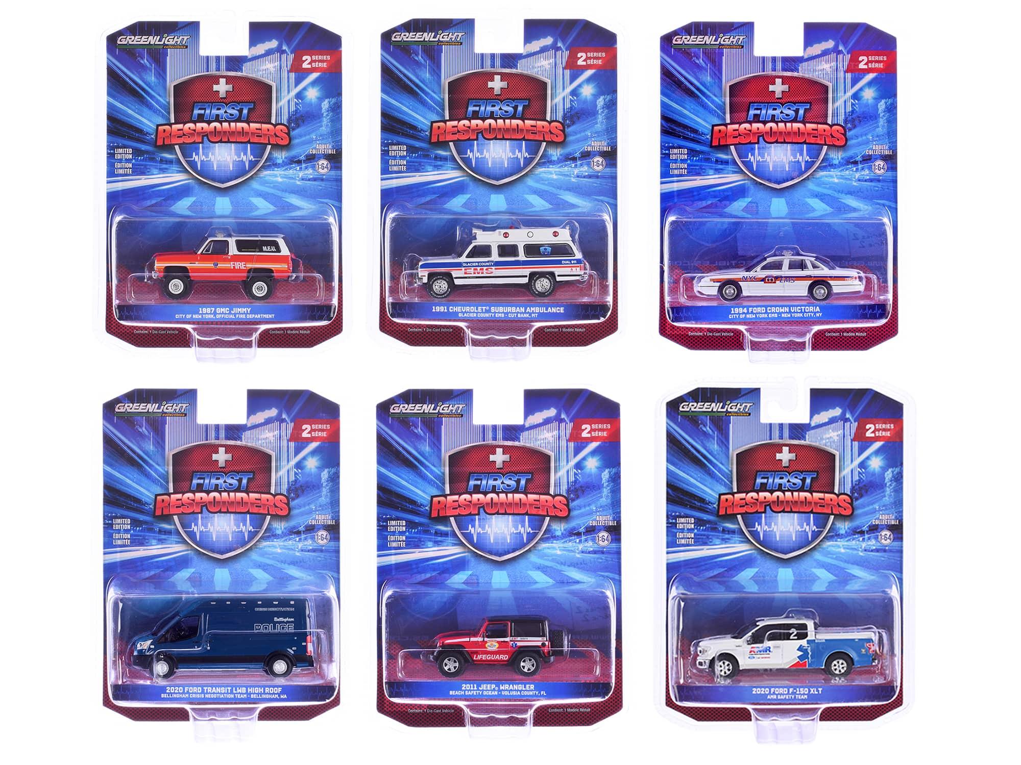 "First Responders" Set of 6 pieces Series 2 1/64 Diecast Model Cars by Greenlight - Multicolor
