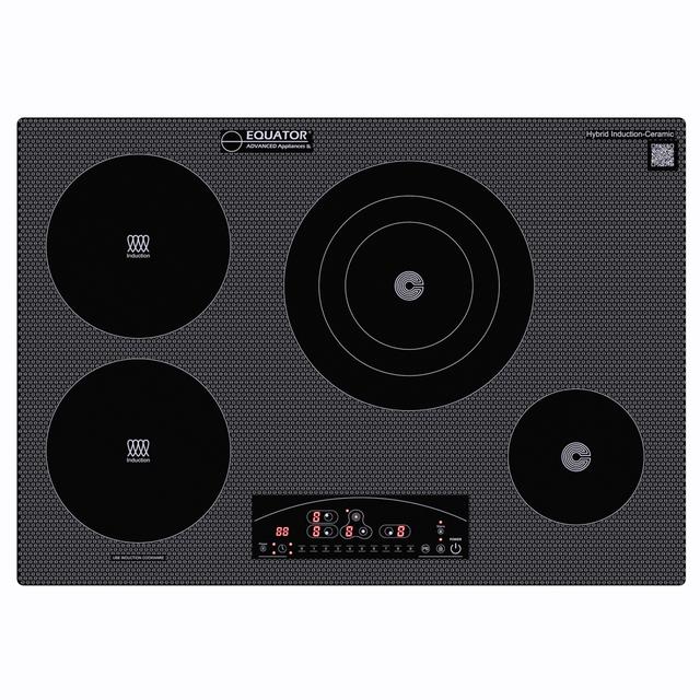 Equator - ED 30" Built-in Electric Cooktop| Hybrid Ceramic & Induction 4 Burner| 9 Power Level Triple Heating Element 220V - Black