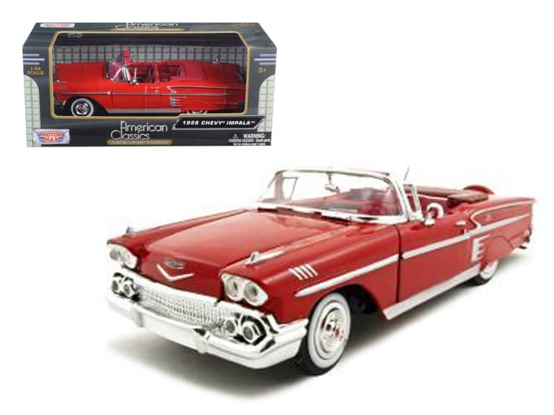 1958 Chevrolet Impala Convertible 1/24 Diecast Model Car by Motormax - Red