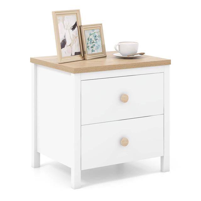 Gymax - Nightstand Farmhouse Side End Table w/ Solid Wood Legs & 2 Drawers for Bedroom - White