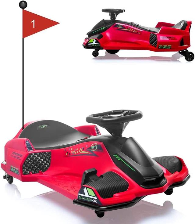 Homhougo - 24V Kids Electric Drift Go Kart with Variable Speed, Built-In Music & Colorful - Red