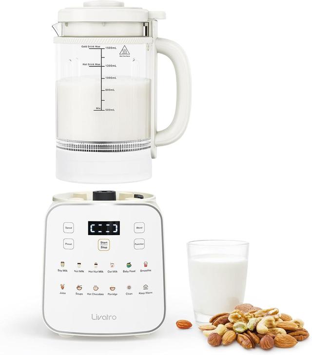 Livatro - 12-in-1 Nut Milk Maker Machine, Soy Milk Maker with Detachable Design, 24H Delay Start/Keep Warm/Auto-Clean/Safety Lock - White