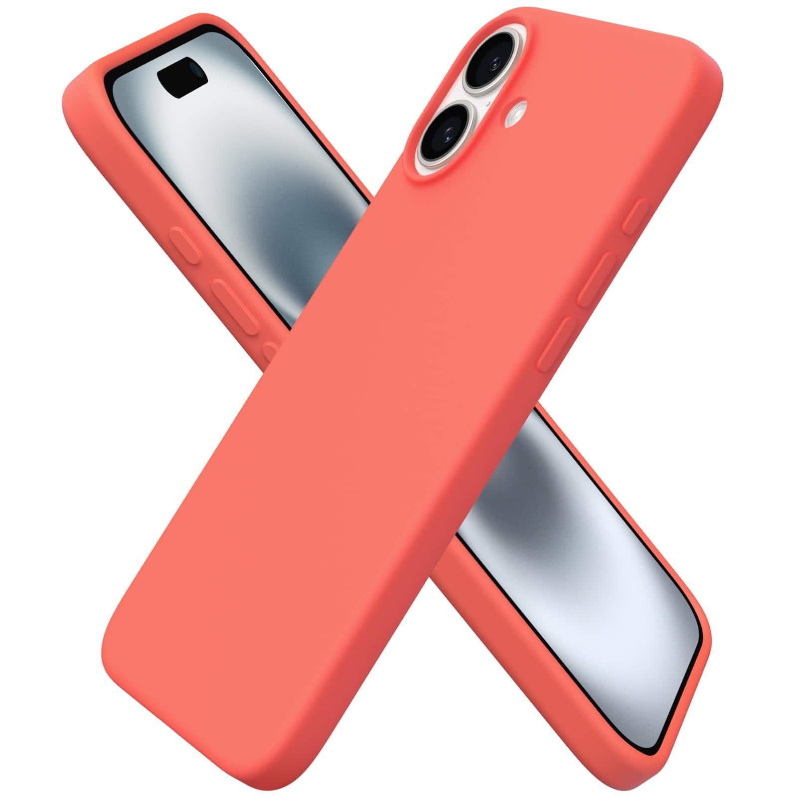 Ornarto - Designed for iPhone 16 Plus Case 6.7", Liquid Silicone 3 Layers Full Covered Protective Cover - Coral