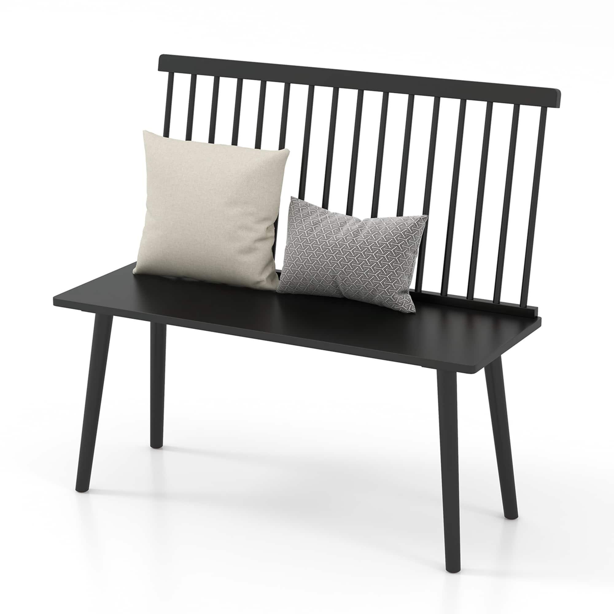 Costway - Entryway Bench for 2 Windsor Rubber Wood Dining Bench with Spindle Back - Black