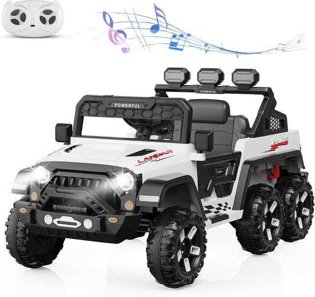 Homhougo - 24V 6-Wheel Kids Electric Ride-On Car, Switchable 4WD Vehicle with Remote Control, 3 Speeds, LED Lights - White