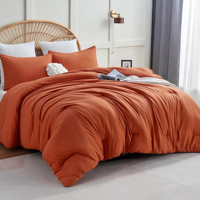 VEGA AUTOMOTIVE - Terracotta 3-Piece Comforter Set, Burnt Orange, Ultra-Soft Microfiber, All-Season - Terracotta Twin/Twin XL