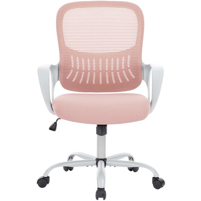 Aukfa - Ergonomic Mesh Executive Office Chair - Adjustable Mid-Back Swivel Chair with Lumbar Support & Armrests - Pink
