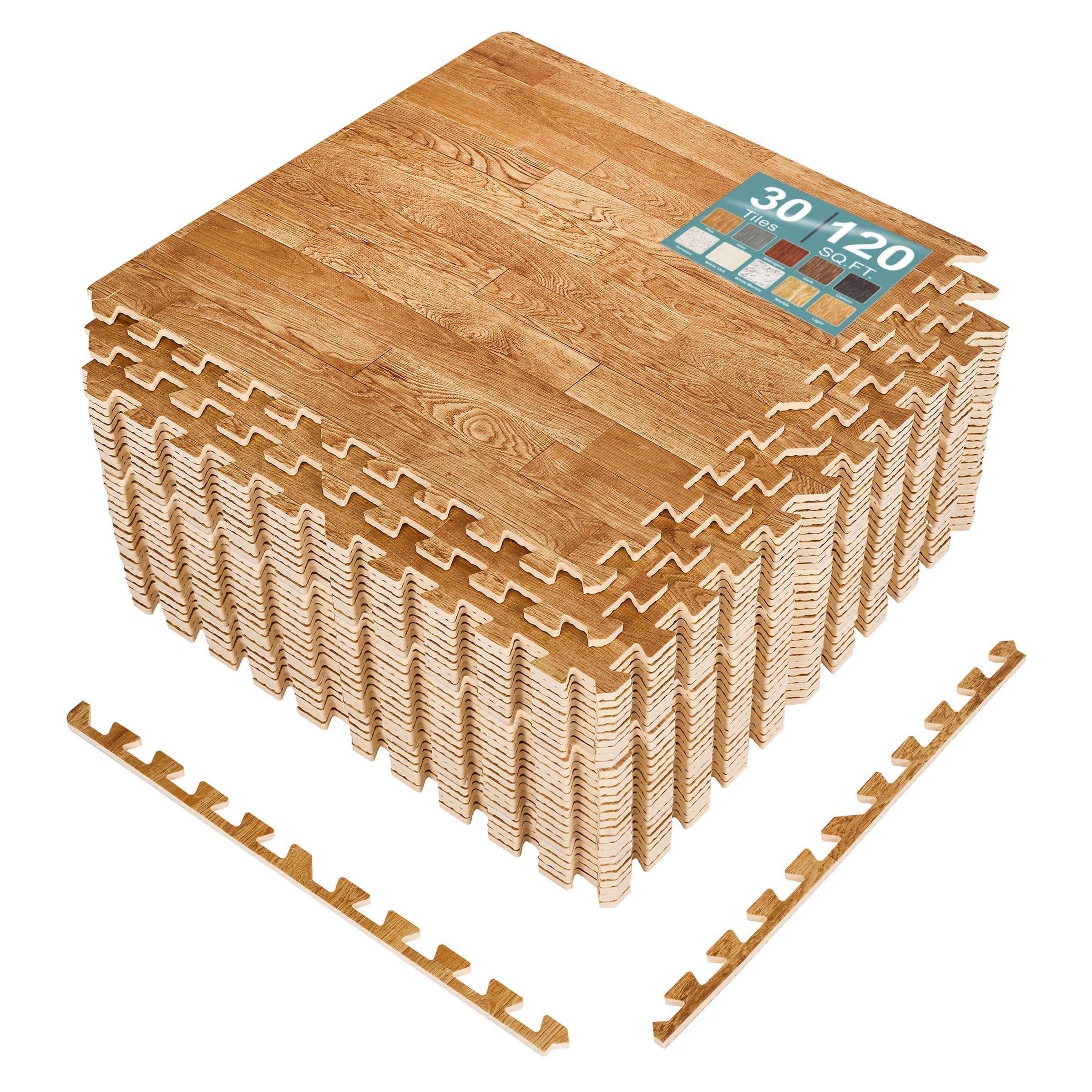 Sorbus - 3/8-Inch Thick 120 Sq. Ft. Wood Grain Floor Foam EVA Interlocking Mats Tiles w/ Borders - for Home, Trade Show - Pine