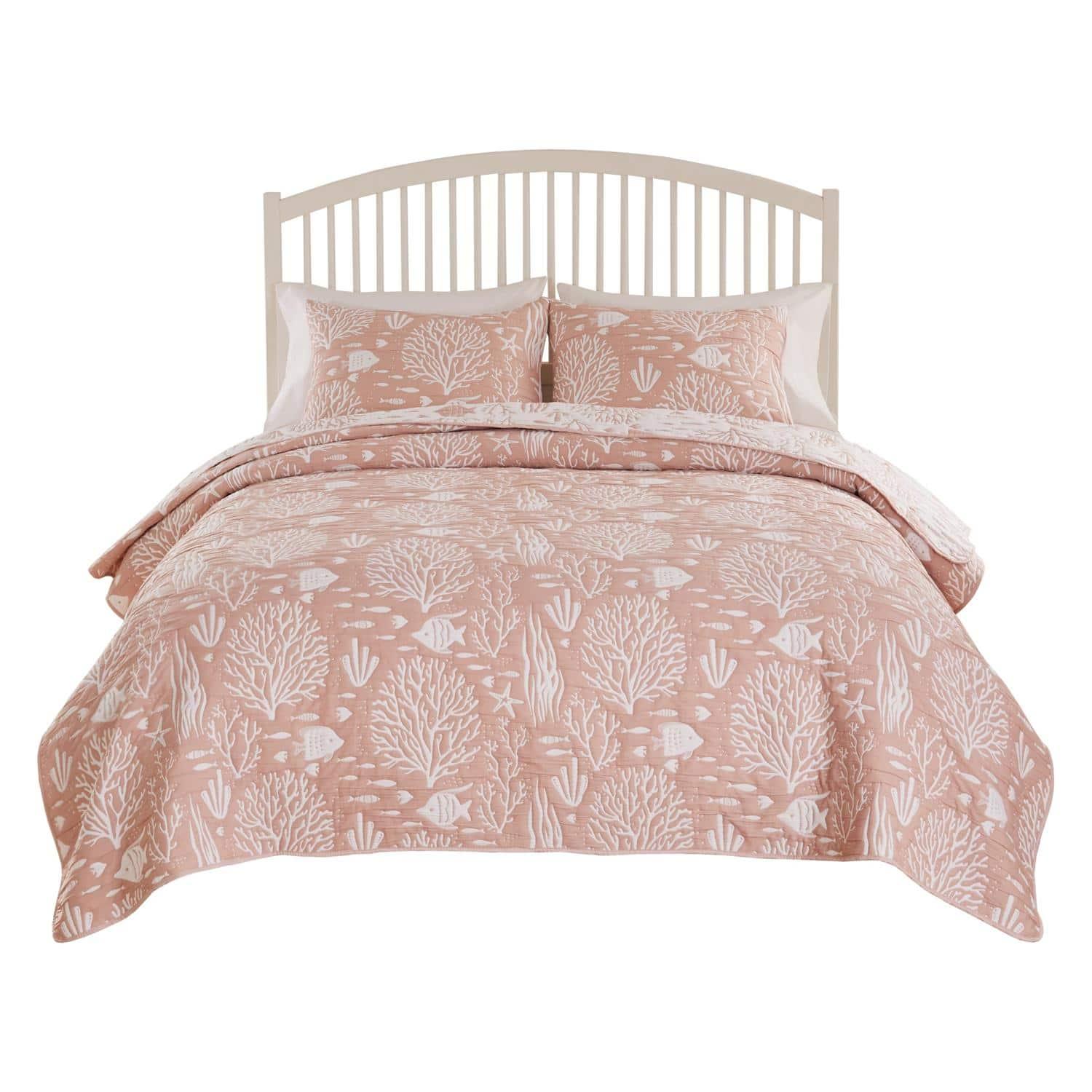 Greenland Home Fashions - Marina High Quality Reversible 2-Piece Twin/XL Coverlet Set - Blush