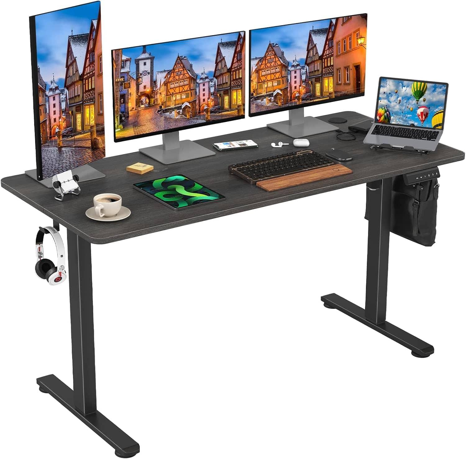 PexFix - Electric Standing Desk 55" for Home Office, Height Adjustable Sit-Stand Desk with Splice Board, 176 lbs Capacity - Dark Walnut