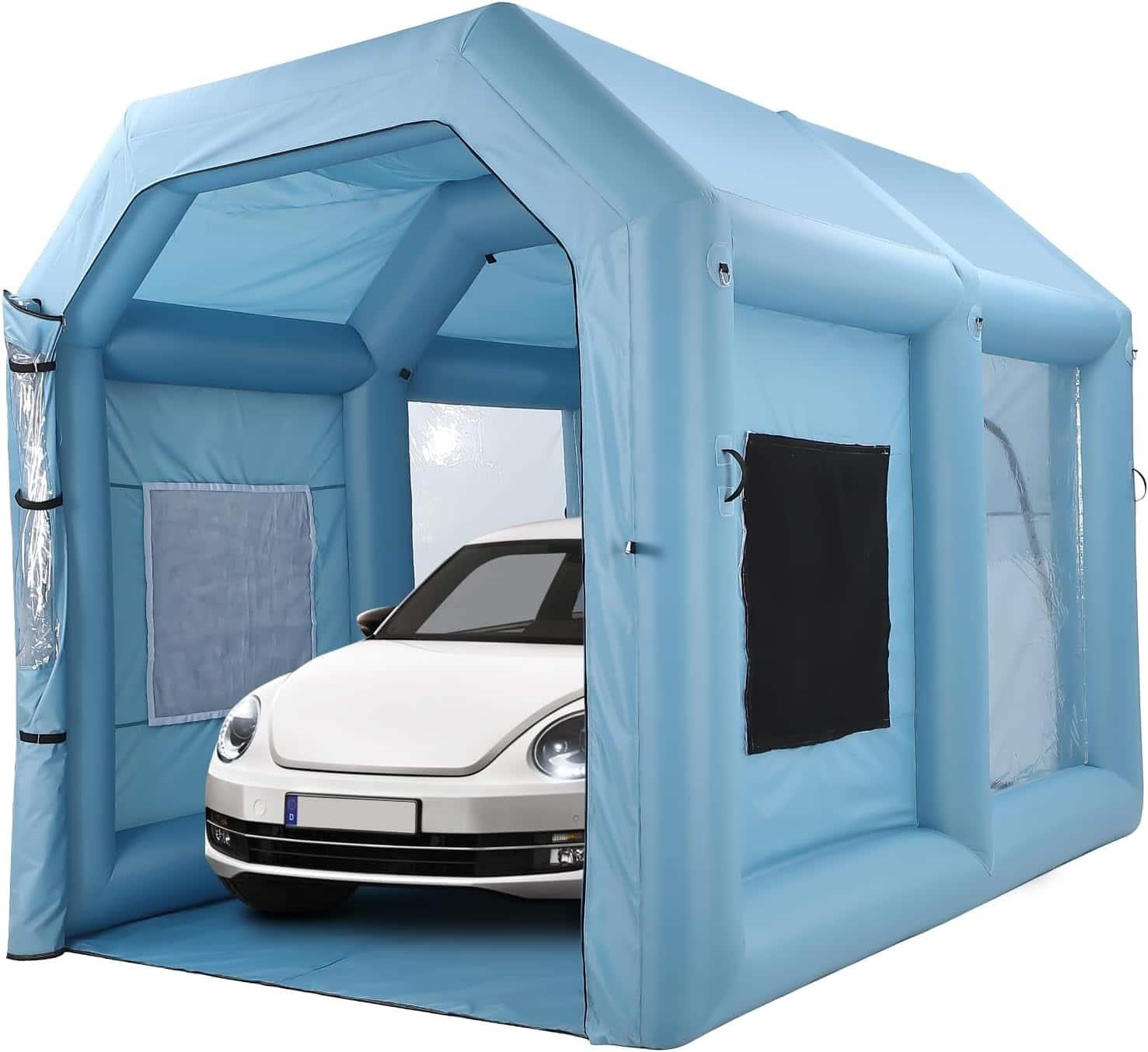 Homhougo - 13x10x10 FT Inflatable Paint Booth | Portable Spray Shelter with 480W Blower & 3-Layer Filtration - Blue 13x10x10 FT