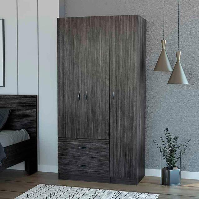 TinyHomie - Smoke Oak Eureka 3 Door Armoire 2 Drawers Rod - White