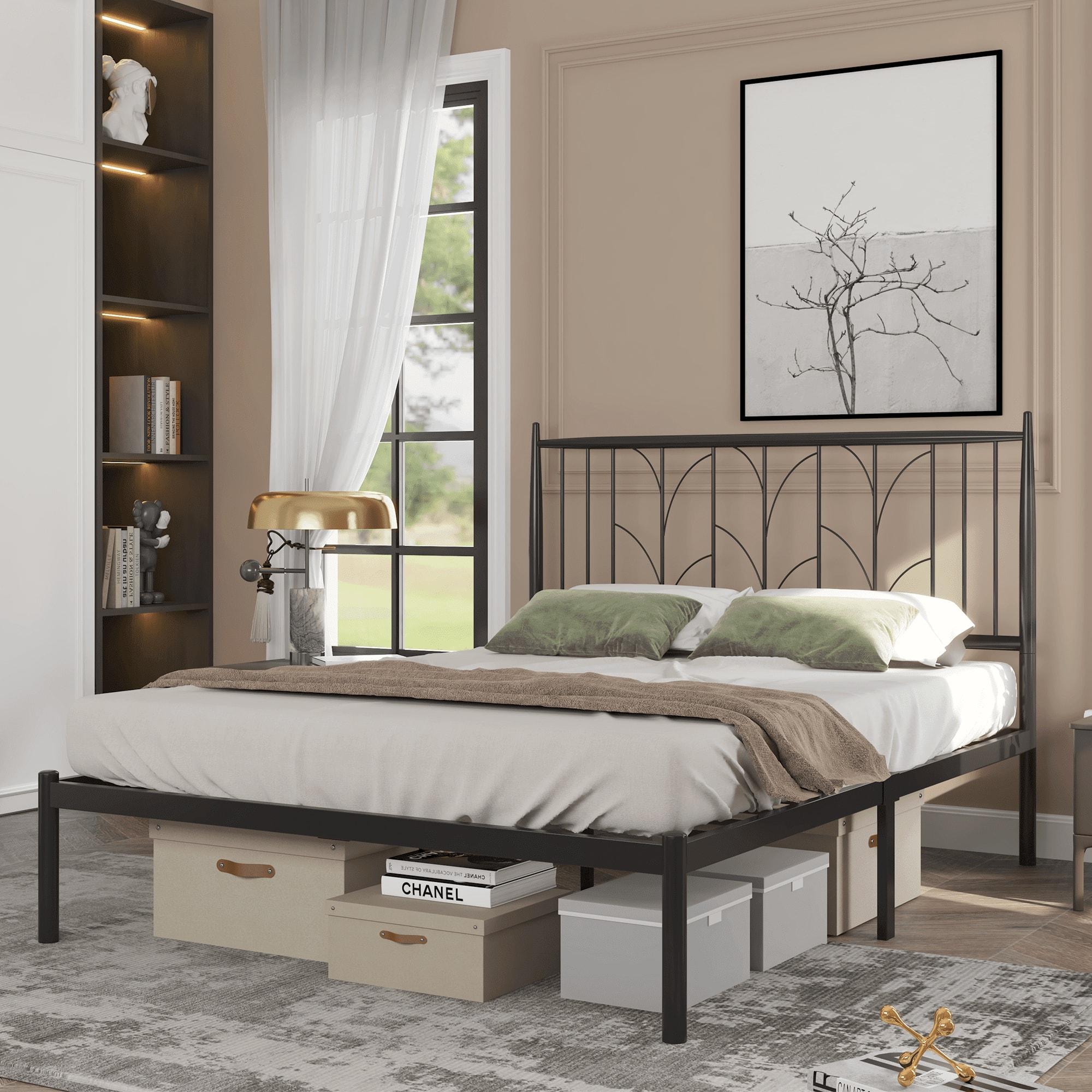 Homhougo - Full Size Bed Frame with Headboard, 12-Inch Under Bed Storage - Metal Platform, Easy Assembly - Black