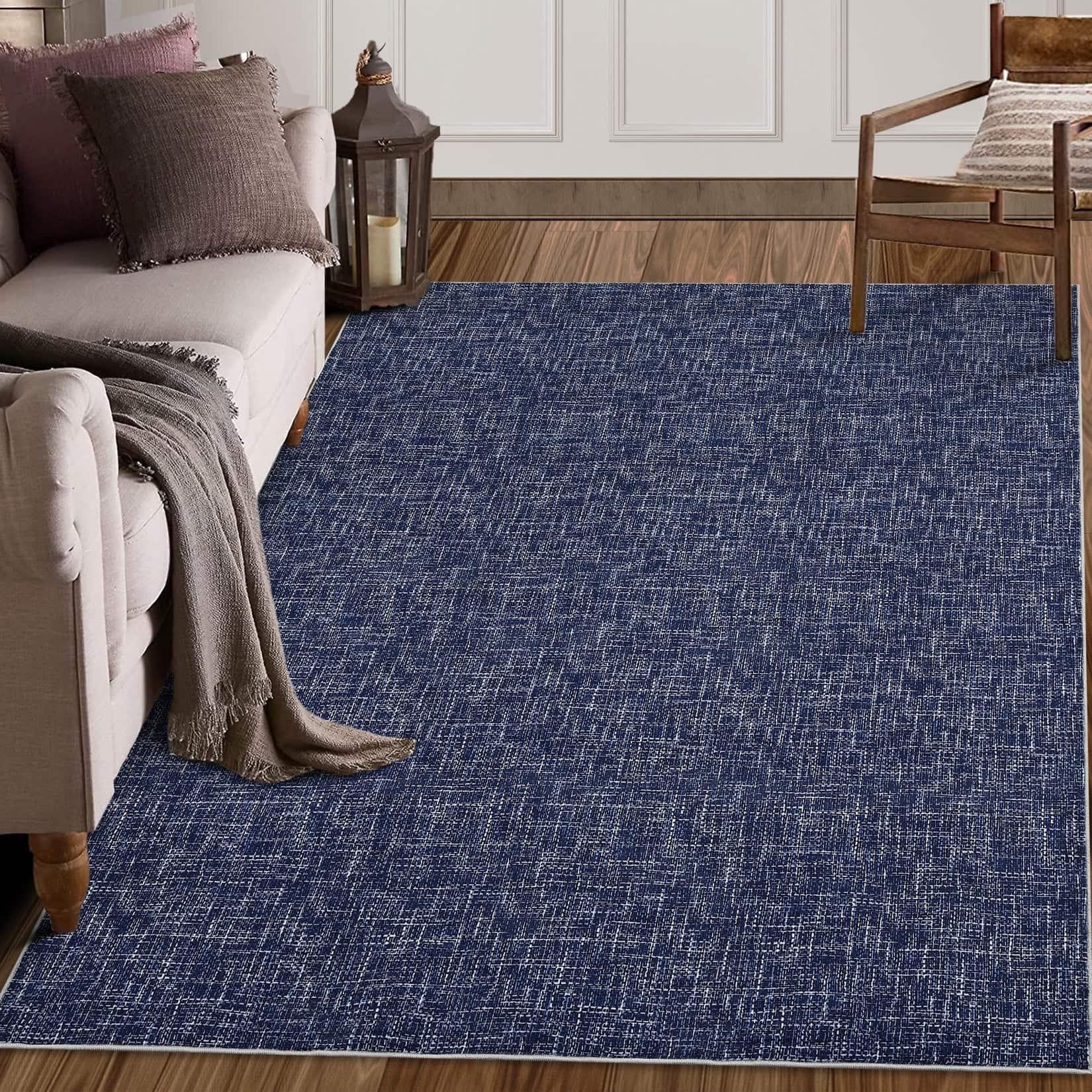 Homhougo - 6x9 Solid Color Area Rug Machine Washable Stain Resistant Low Pile Contemporary Accent Carpet - Blue